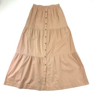ASOS cotton tiered maxi skirt Size 6 beige neutral stretch waist Cottagecore
